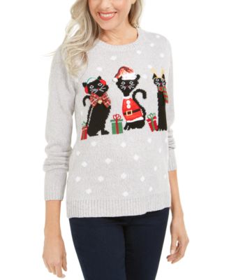 Karen Scott Cat Appliqué Holiday Sweater, Created for Macy's - Macy's